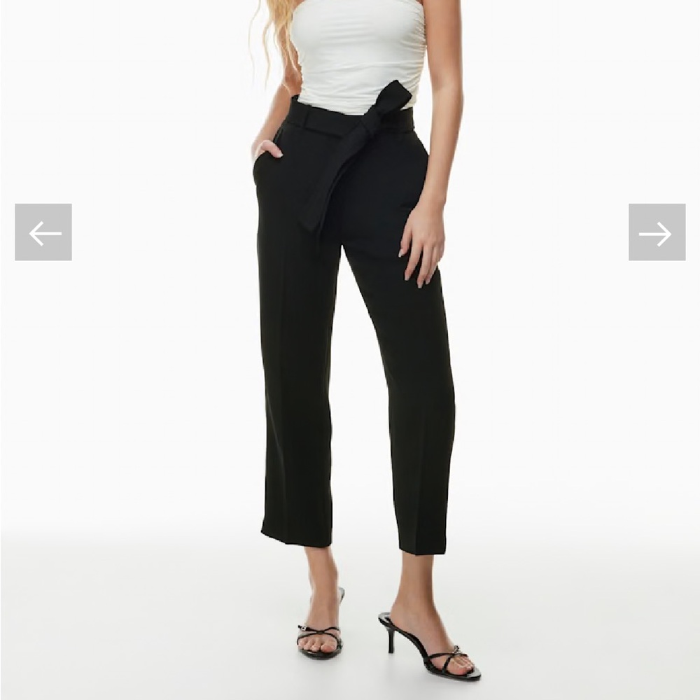 Aritzia Wilfred Tie-Front Black Ankle Pants Cropped Sz 8 Straight Leg High Rise
